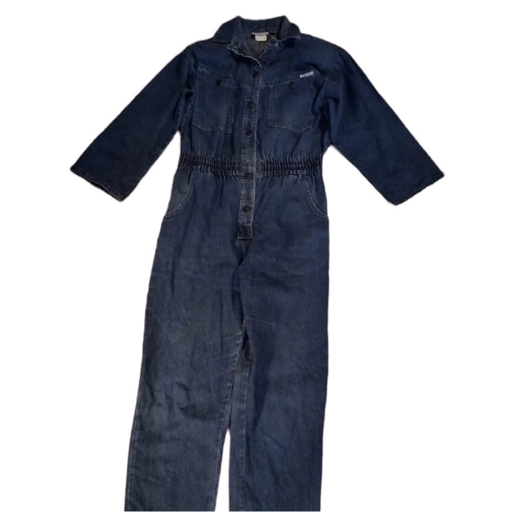 Blue denim 3/4 short sleeve vintage zipper front jumpsuit size small by Dreams - Picture 5 of 9